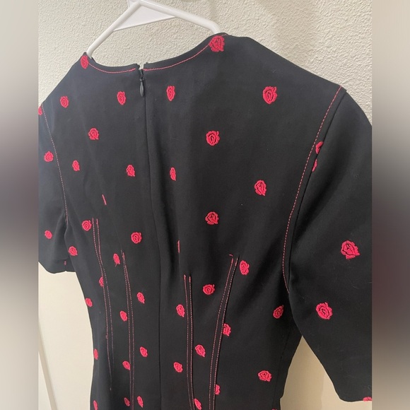 C/MEO Collective Anthropologie Black Pink Floral Rose Embroidered Mini Dress - Picture 7 of 11